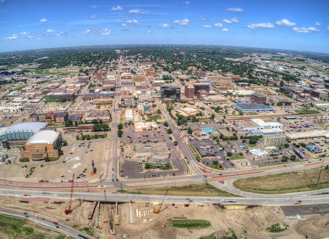 Sioux City, IA - Aerial View of Sioux City With Mostly Flat Business Buildings